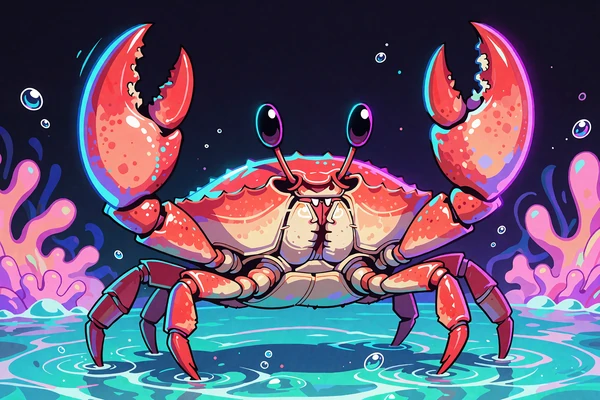 Czerwony krab z uniesionymi szczypcami w turkusowej wodzie - grafika funkcji Bonus Crab w Golisimo