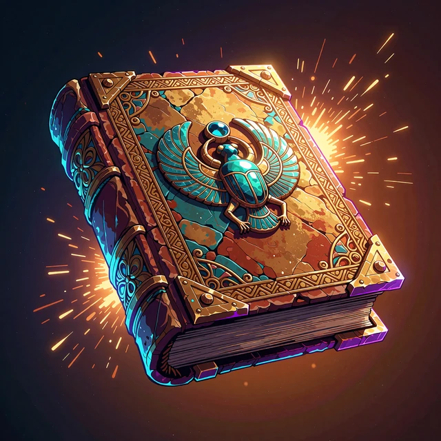 Miniatura slotu Golden Book of Ra: złota księga ze skarabeuszem w promieniach bursztynowego światła