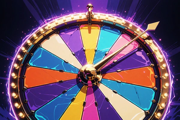 Świecące koło fortuny ze złotą obręczą i żar&oacute;wkami - grafika promocji Wheel of Fortune